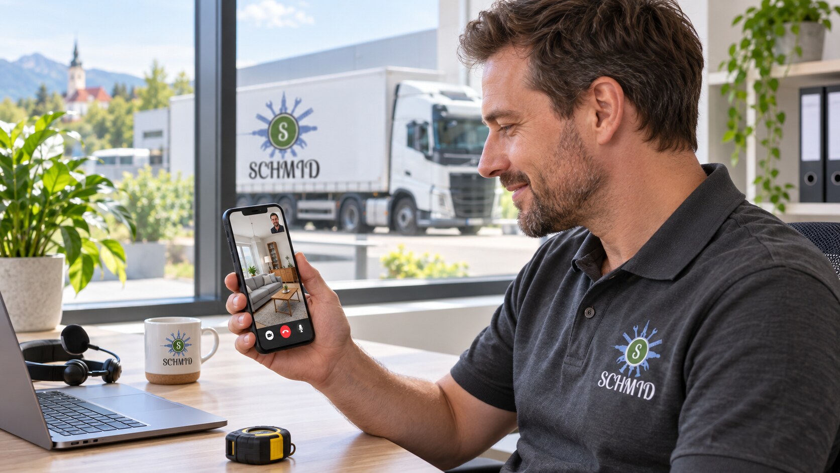 SCHMID Mitarbeiter berät einen Kunden per Video-Call